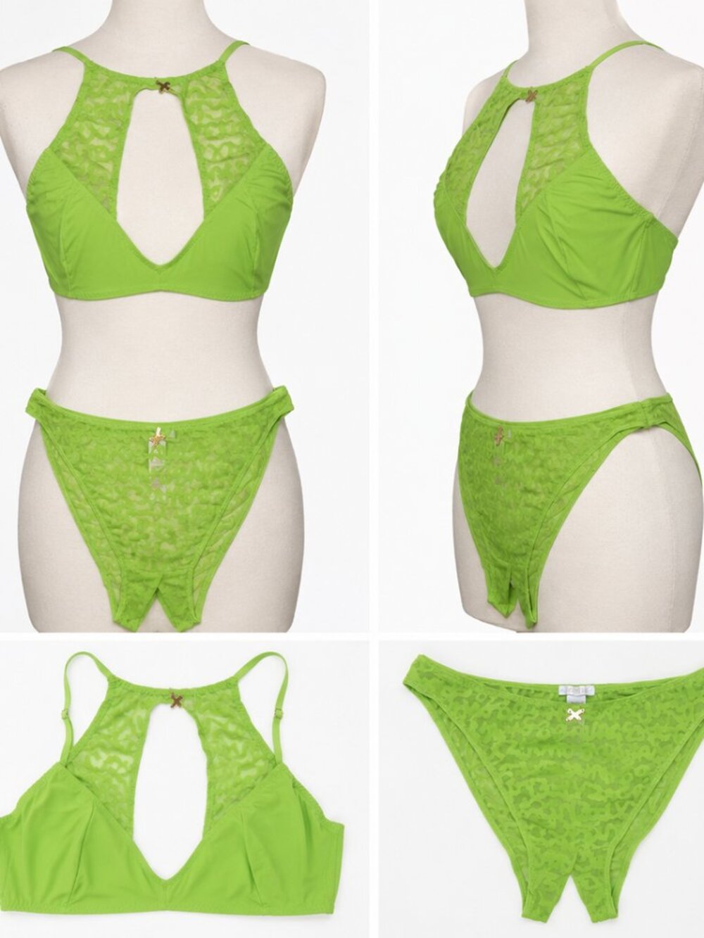 Savage X Fenty Neon Green Lace Lingerie Set Bralette & High Leg Panty Women's